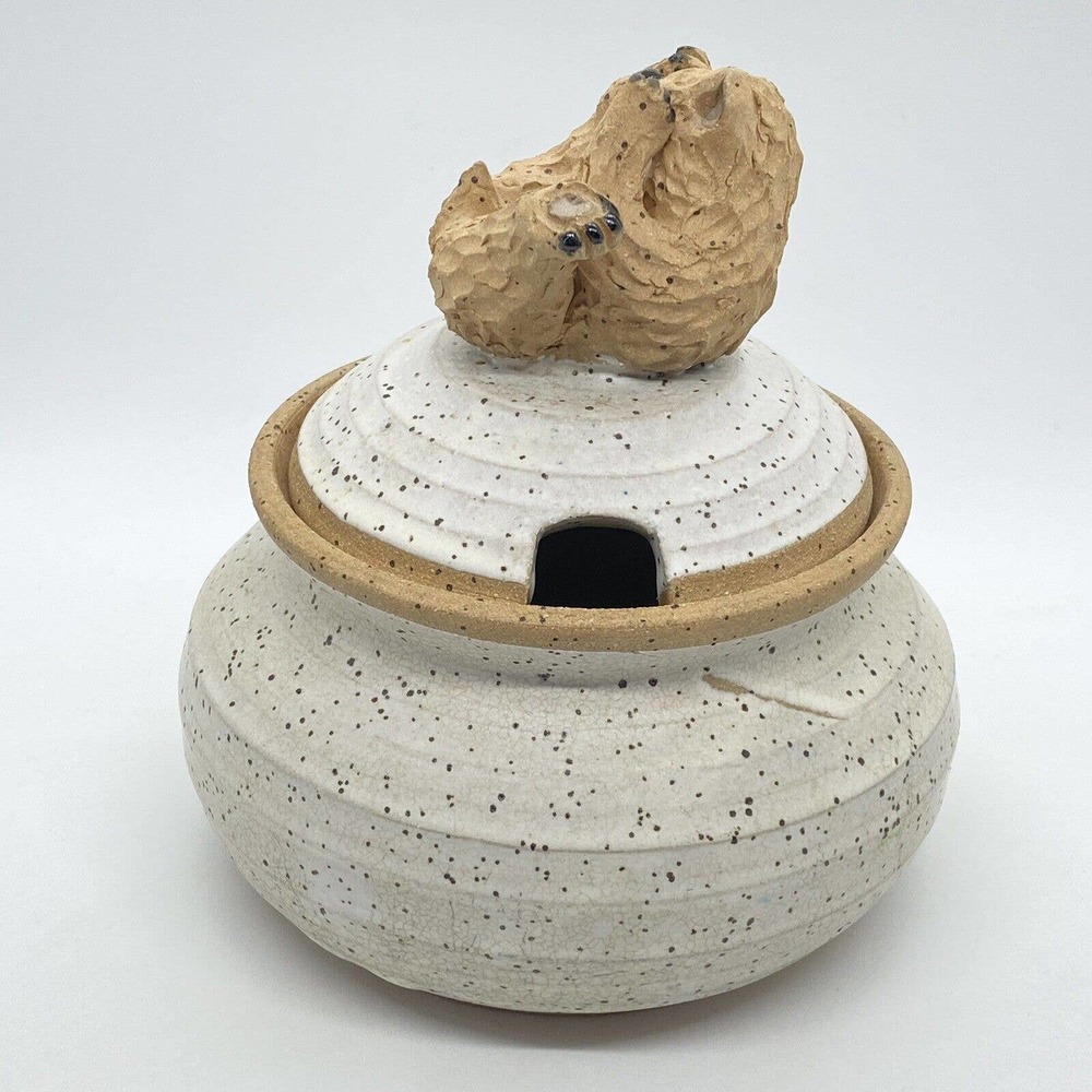 Vintage Art Pottery Bear Honey Pot Bowl Jar Lid Dipper Signed BK Betty Kendall - Picture 4 of 16